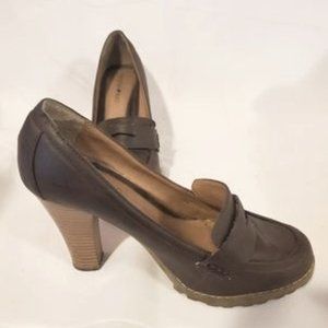 Dark brown high heeled penny loafers size 8.5 M